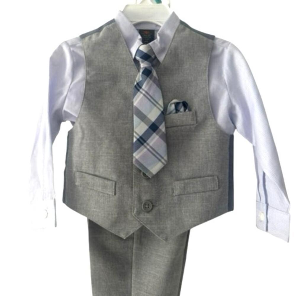 Toddler Boys Gray Vest light blue Shirt & gray Pants Outfit Set 24 M